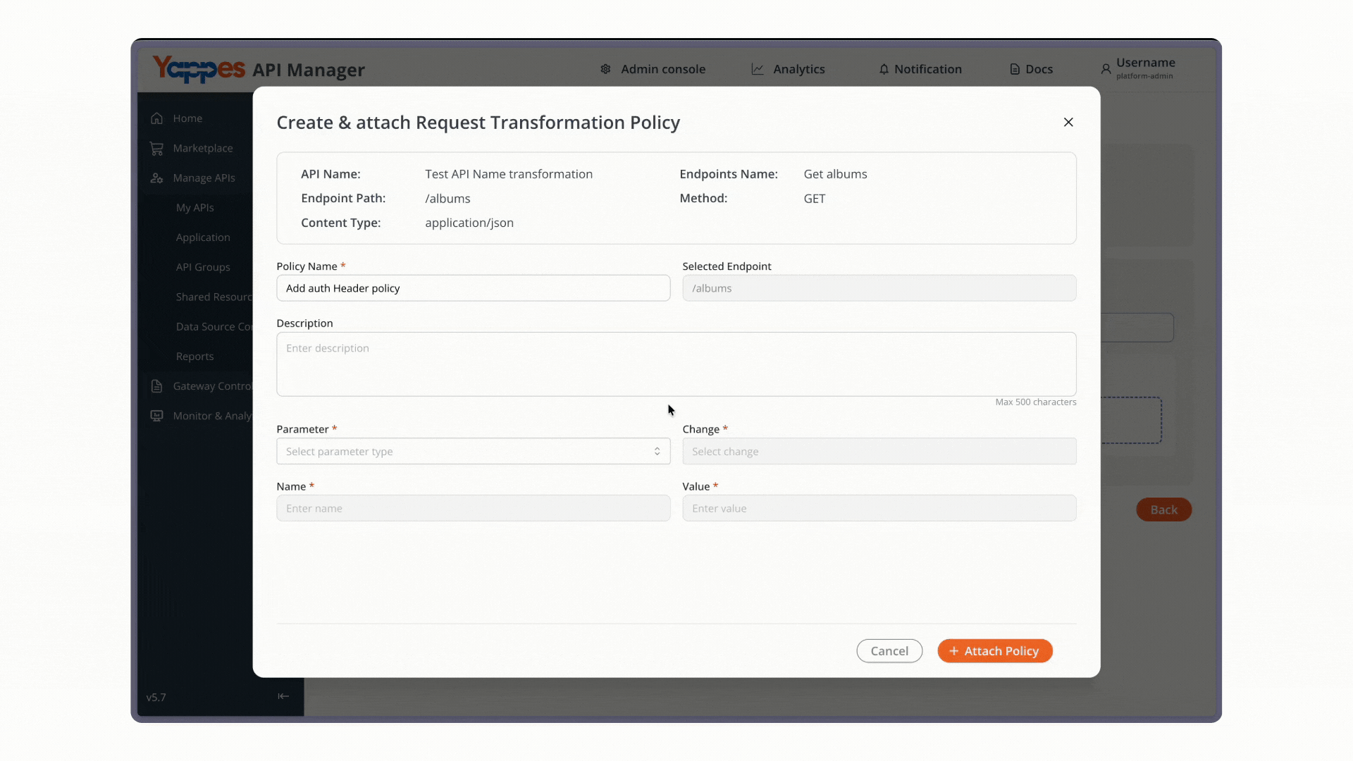 Configure Parameter Type and Action