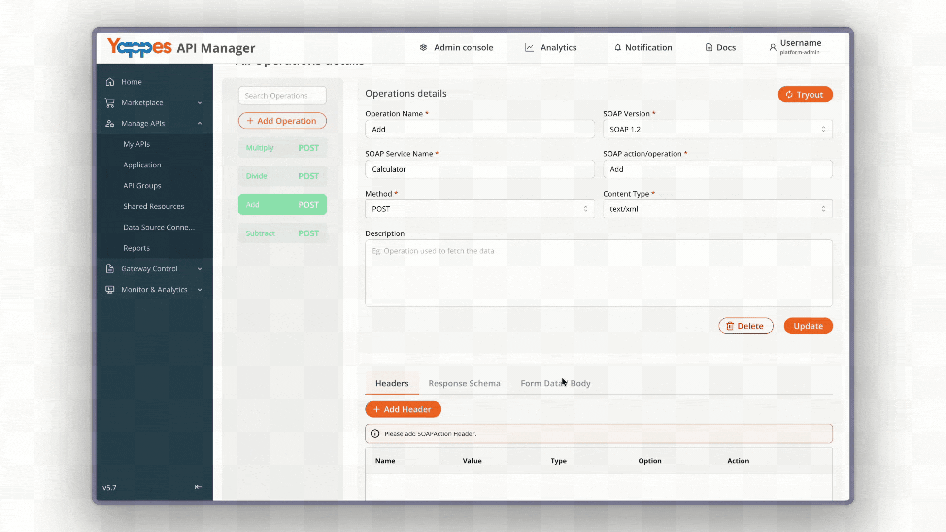 Configure Operation Details - Headers