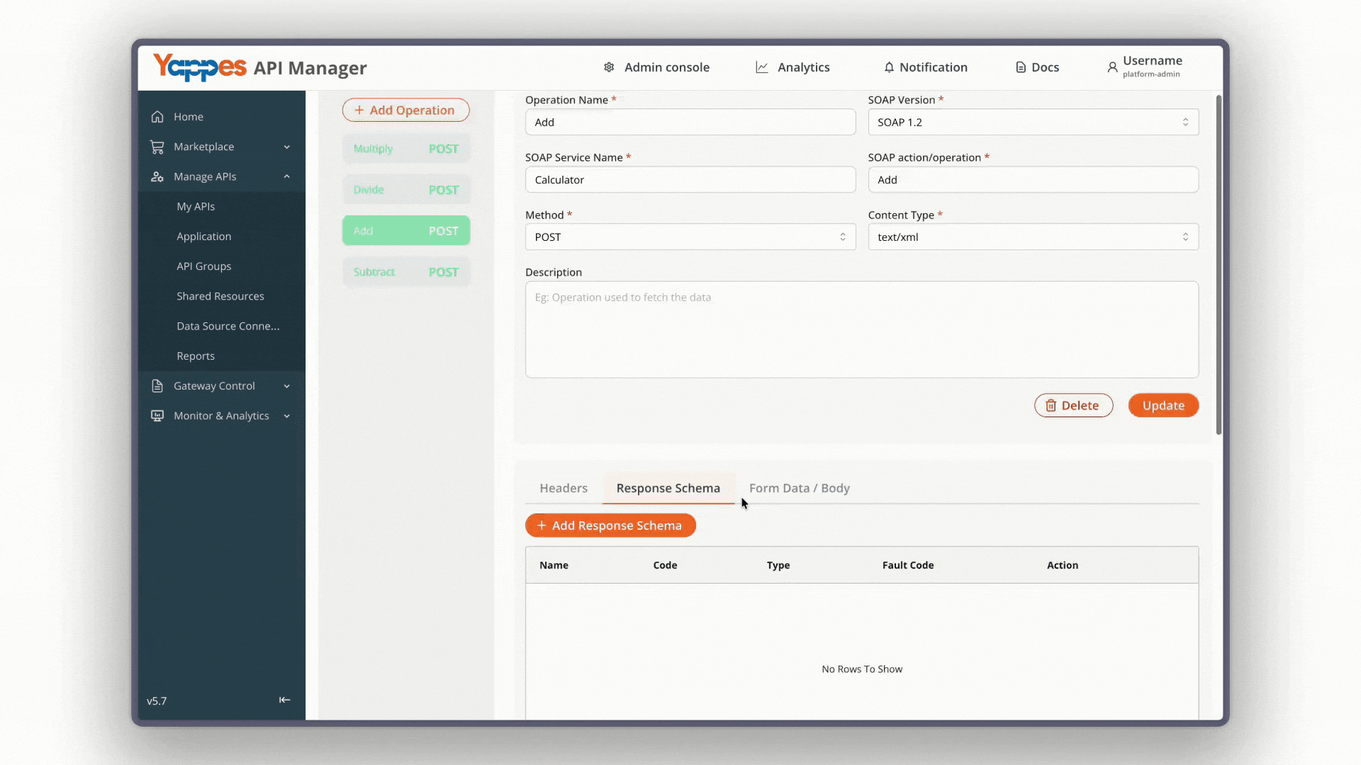 Configure Operation Details - Response Schema